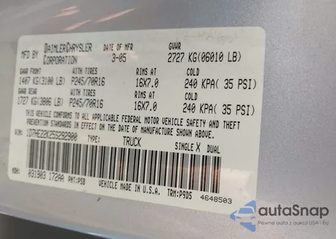 2005 Dodge Dakota St из США, поврежденный, VIN 1D7HE22K25S292900